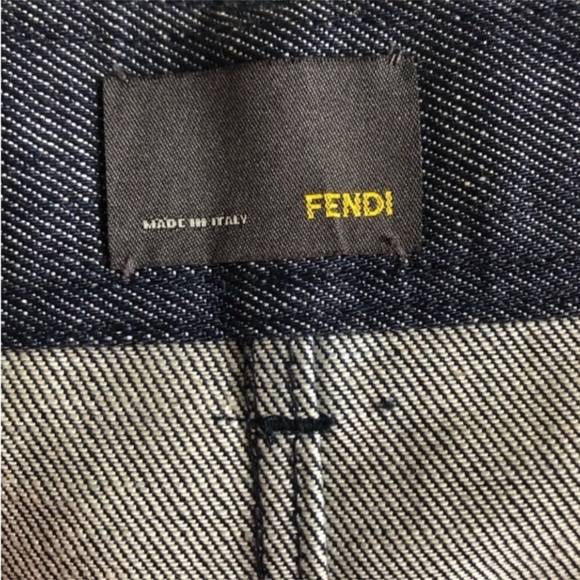 FENDI] Blue Raw Denim Tan Hand stitches Jean Mini Skirt - Picture 3 of 15